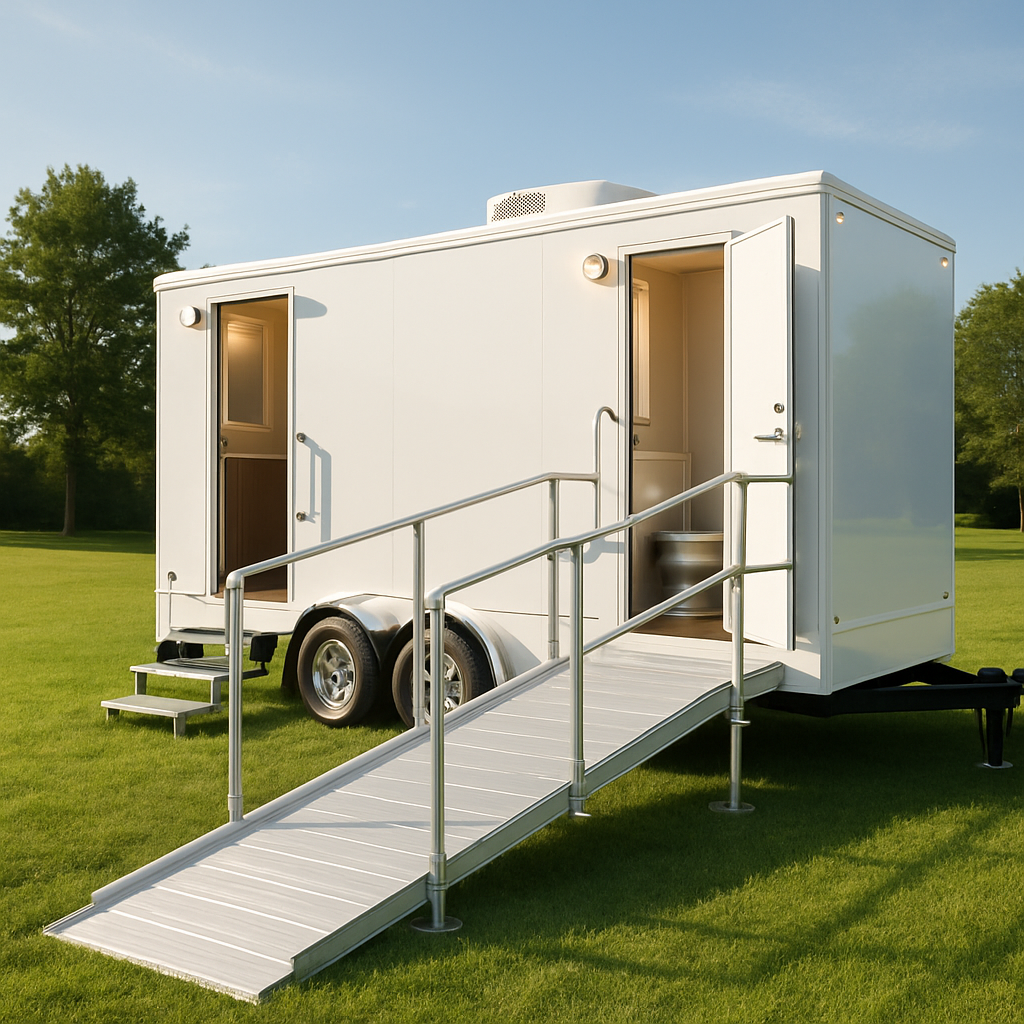 ADA restroom trailer featuring ramp access and wide interior for North Carolina venues