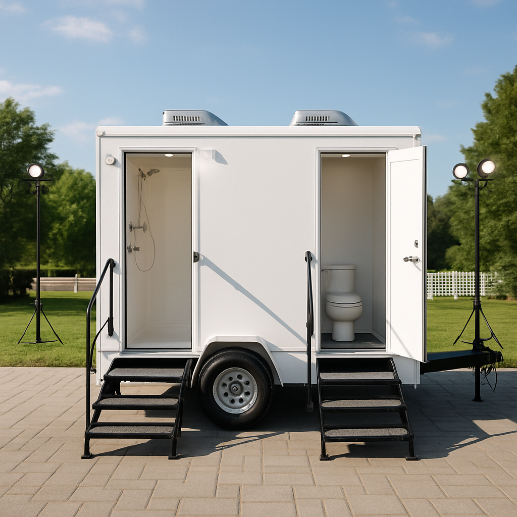 Shower combo trailer with hot water and private stalls for North Carolina crews and camps